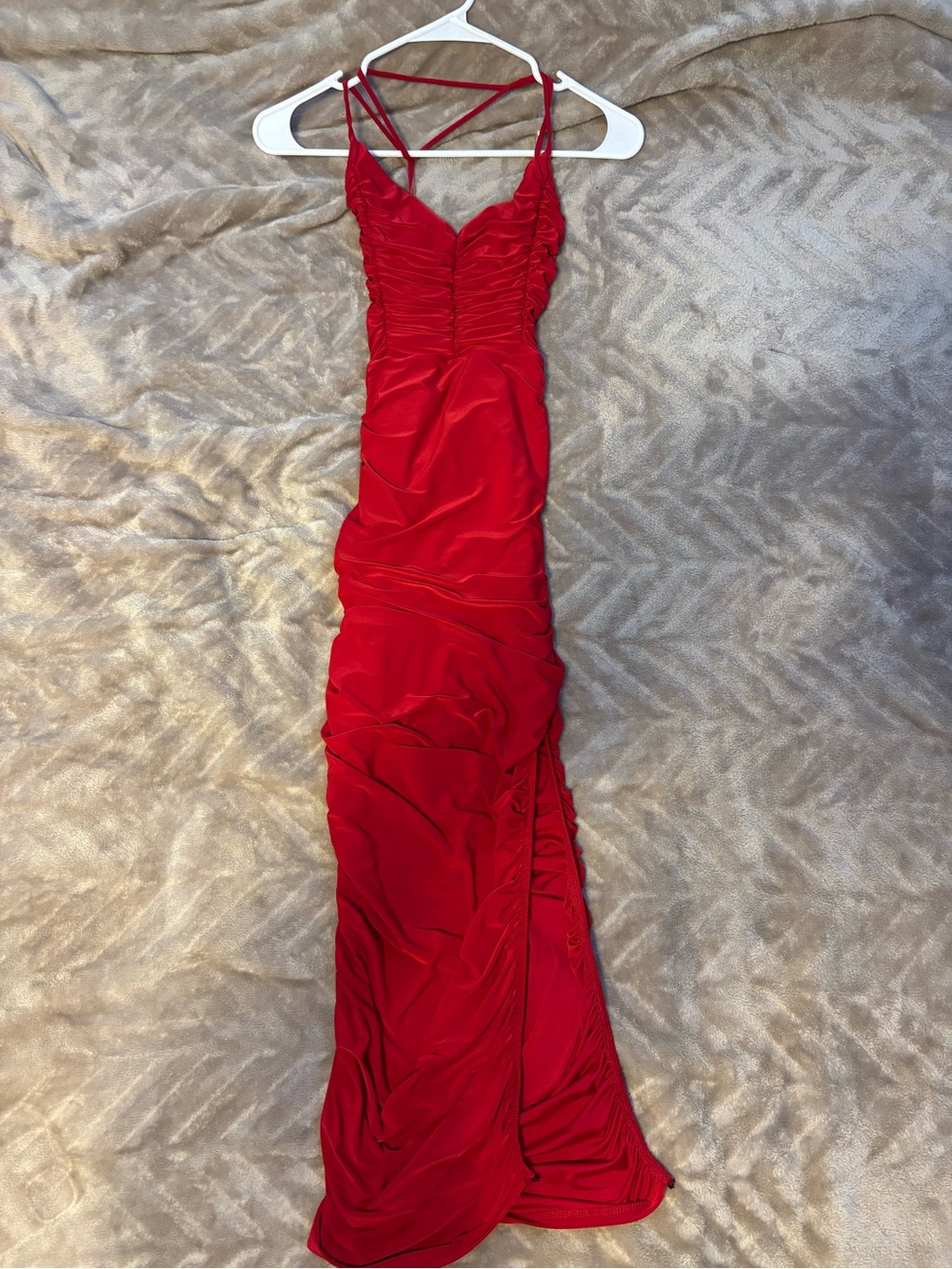 Windsor Red Ruched Spaghetti-Strap Maxi Dress